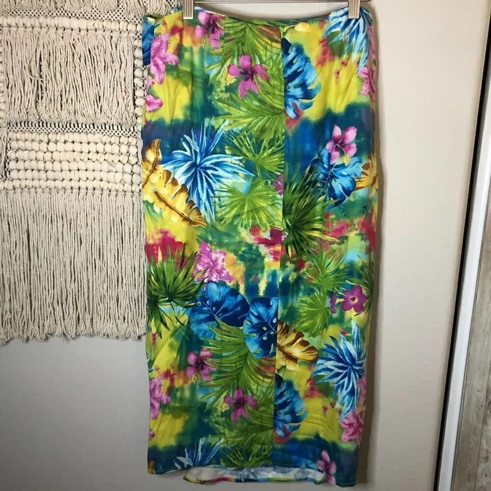 Nancy Bolen Tropical Faux Wrap Silk Skirt S